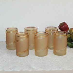 Juice Glasses Frosted Peach Swirl Gold Trim Schnapps Whiskey Glass Set Of 6